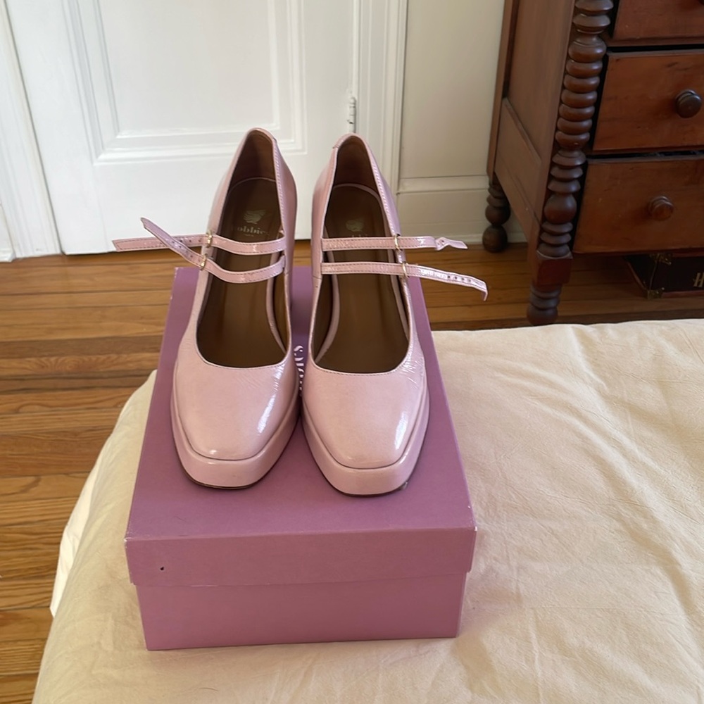 Bobbie’s Size 39 Louise heels in Marshmallow (pink), worn once